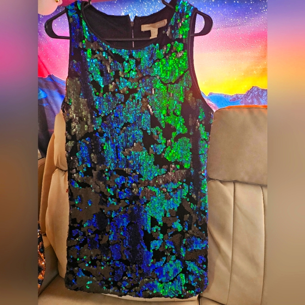 New Forever 21 Sequin Green Blue Bodysuit Dress LG Unworn NWT Unworn